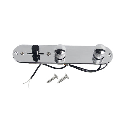 FLEOR Guitar Prewired Control Plate 3 Way Switch Metal Knobs For Tele Guitar,Chrome/Black
