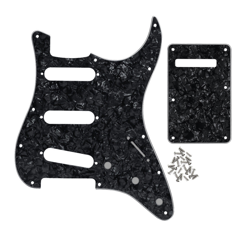 <transcy>FLEOR Set aus 3Ply PVC SSS Gitarren Pickguard Scratch Plate Back Plate mit Schrauben für Mexican/USA Standard 11 Holes Strat Guitar</transcy>