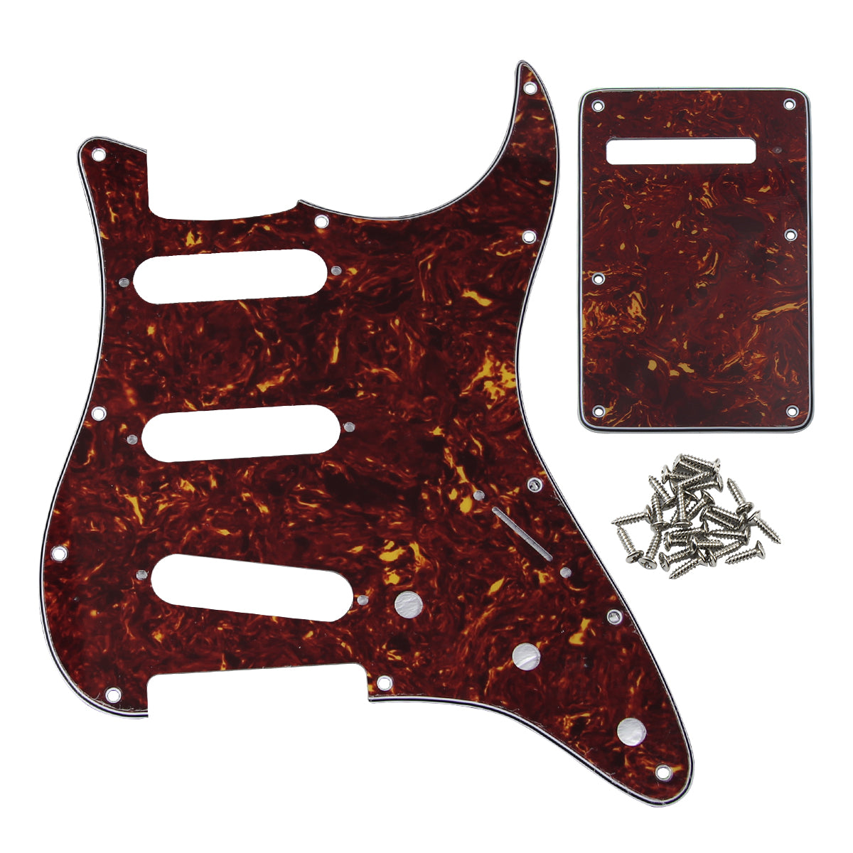 <transcy>FLEOR Set aus 3Ply PVC SSS Gitarren Pickguard Scratch Plate Back Plate mit Schrauben für Mexican/USA Standard 11 Holes Strat Guitar</transcy>