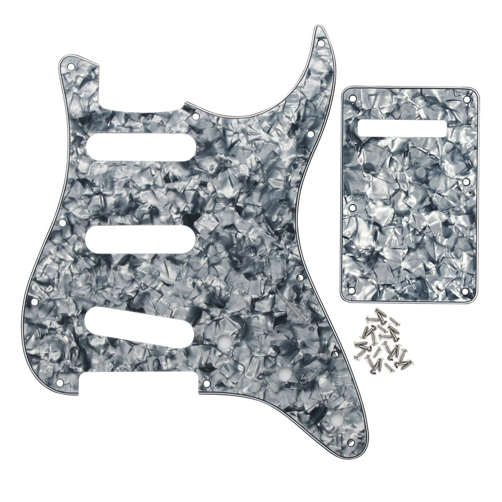 <transcy>FLEOR Set aus 3Ply PVC SSS Gitarren Pickguard Scratch Plate Back Plate mit Schrauben für Mexican/USA Standard 11 Holes Strat Guitar</transcy>