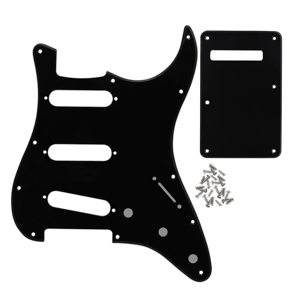 FLEOR Set de 3Ply PVC SSS Pickguard Scratch Plate Back Plate avec Vis pour Mexican/USA Standard 11 Holes Strat Guitar