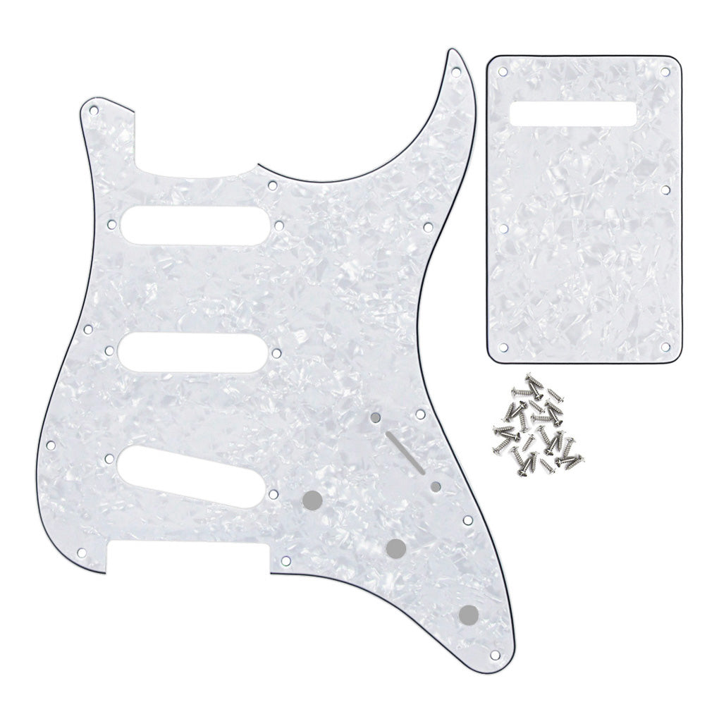 <transcy>FLEOR Set aus 3Ply PVC SSS Gitarren Pickguard Scratch Plate Back Plate mit Schrauben für Mexican/USA Standard 11 Holes Strat Guitar</transcy>