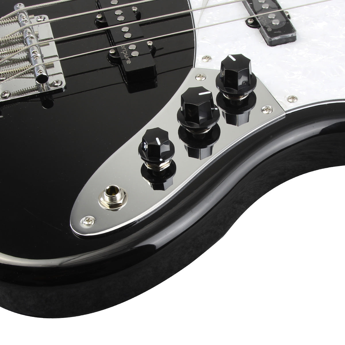 FLEOR JB Bass Placa de control de interruptor precableado cromado con perillas negras para FD Jazz Bass
