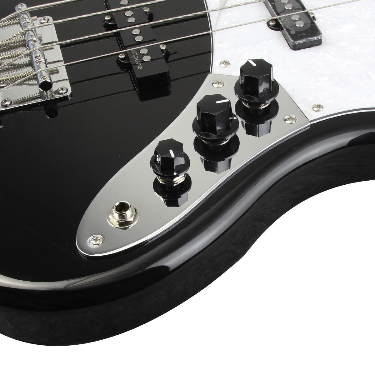 <transcy>FLEOR JB Bass Prewired Switch Control Plate Chrom mit schwarzen Knöpfen für FD Jazz Bass</transcy>