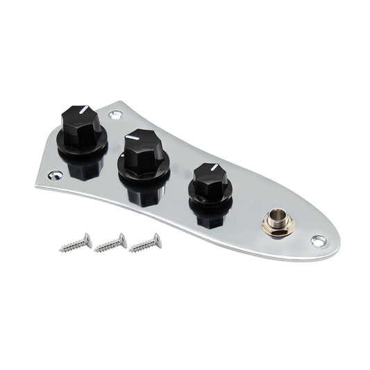 FLEOR JB Bass Prewired Switch Control Plate Chrome with Black Knobs for FD Jazz Bass