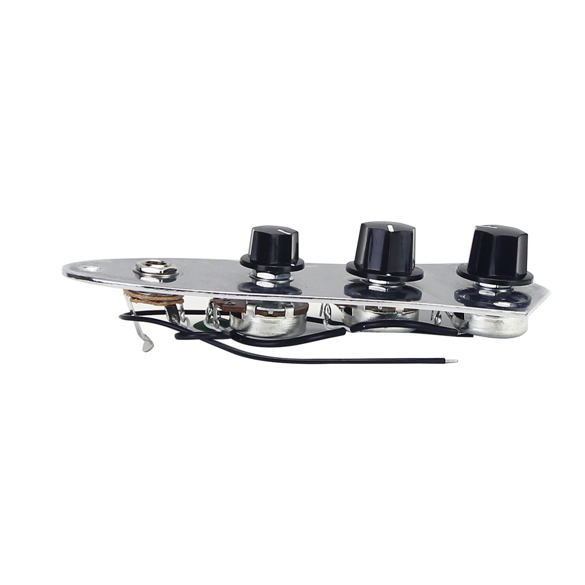 <transcy>FLEOR JB Bass Prewired Switch Control Plate Chrom mit schwarzen Knöpfen für FD Jazz Bass</transcy>