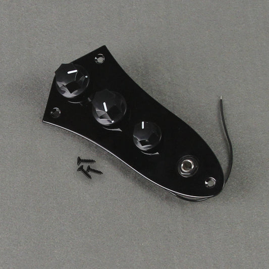 <transcy>FLEOR Chrome Loaded Prewired Bass Control Plate Harness Jack Schwarze Knöpfe für JB Bassgitarrenteile</transcy>