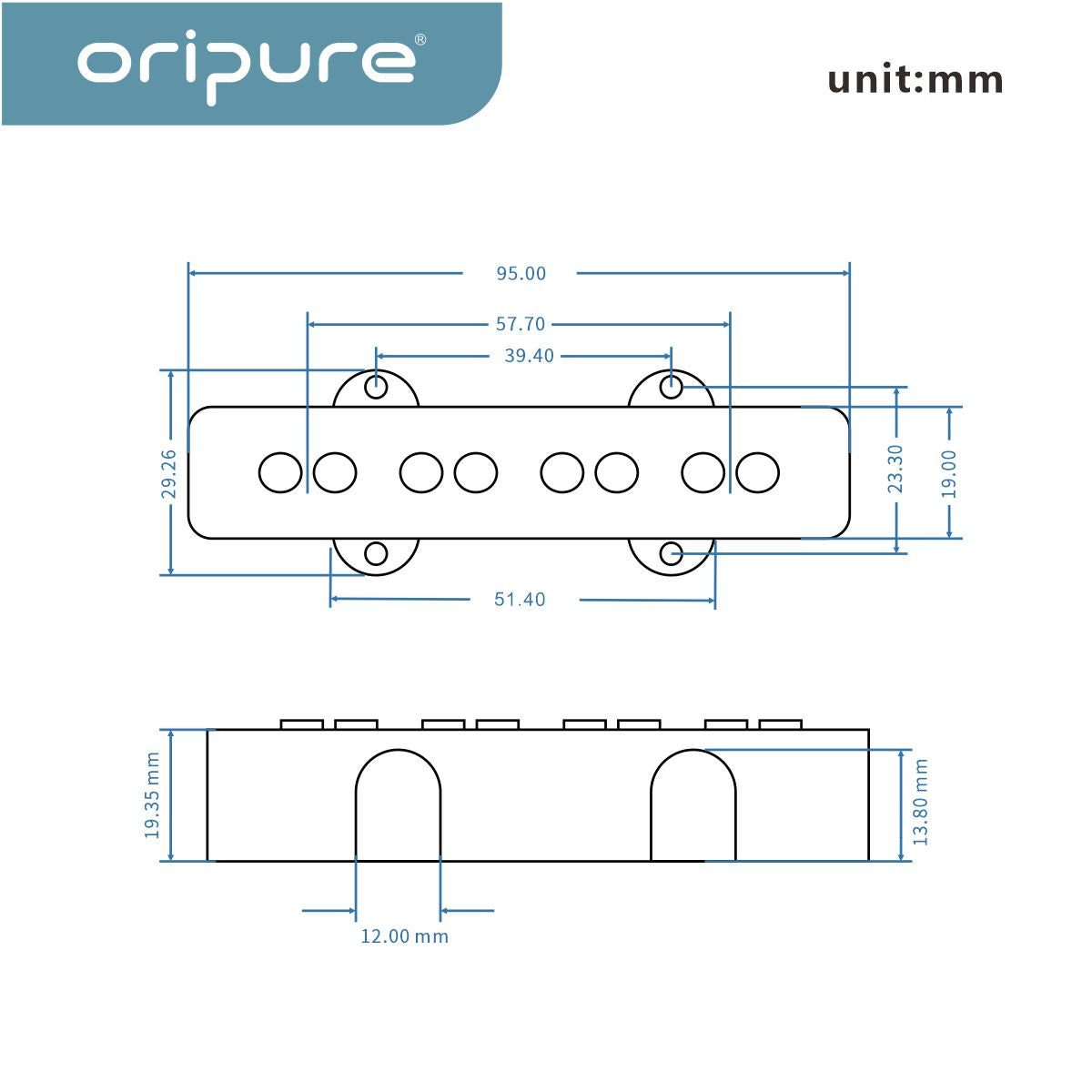 <transcy>Oripure Alnico 5 P-Bass Pickup Set Noiseless Black für 4-Saiter Precision PB Bass</transcy>