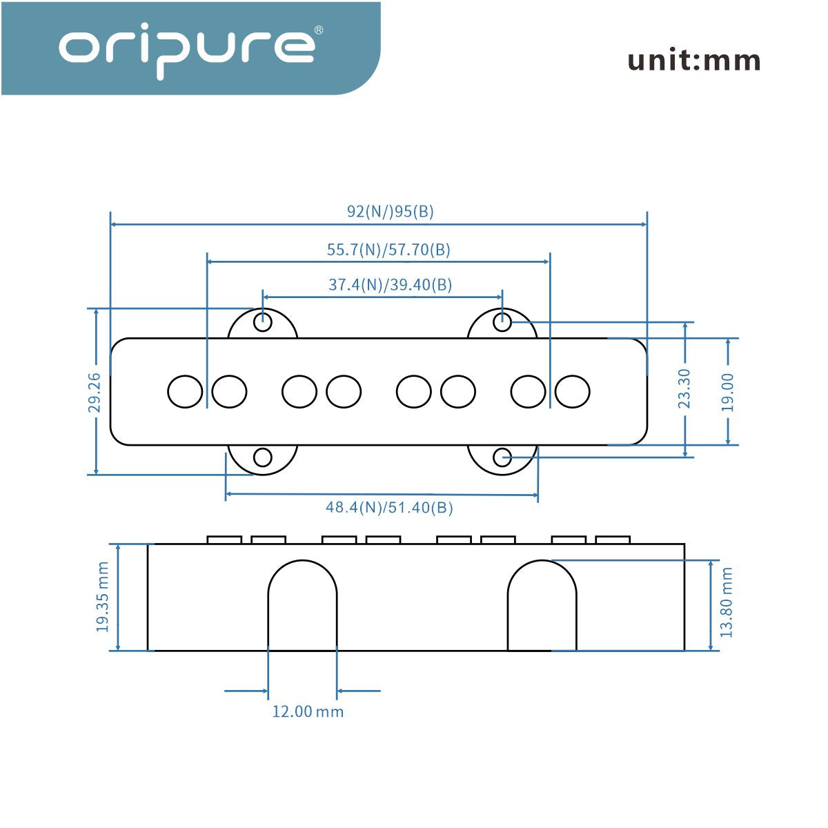 <transcy>Oripure Alnico 5 P-Bass Pickup Set Noiseless Black für 4-Saiter Precision PB Bass</transcy>