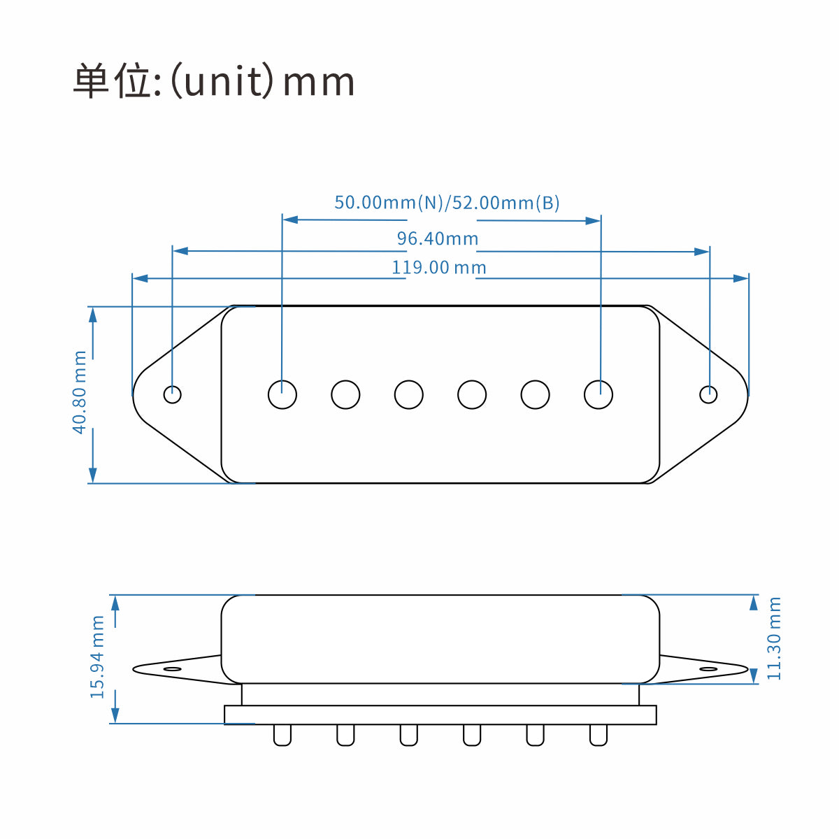 OriPure Vintage Alnico 5 Dog Ear P90 Single Coil Pickup-iknmusic