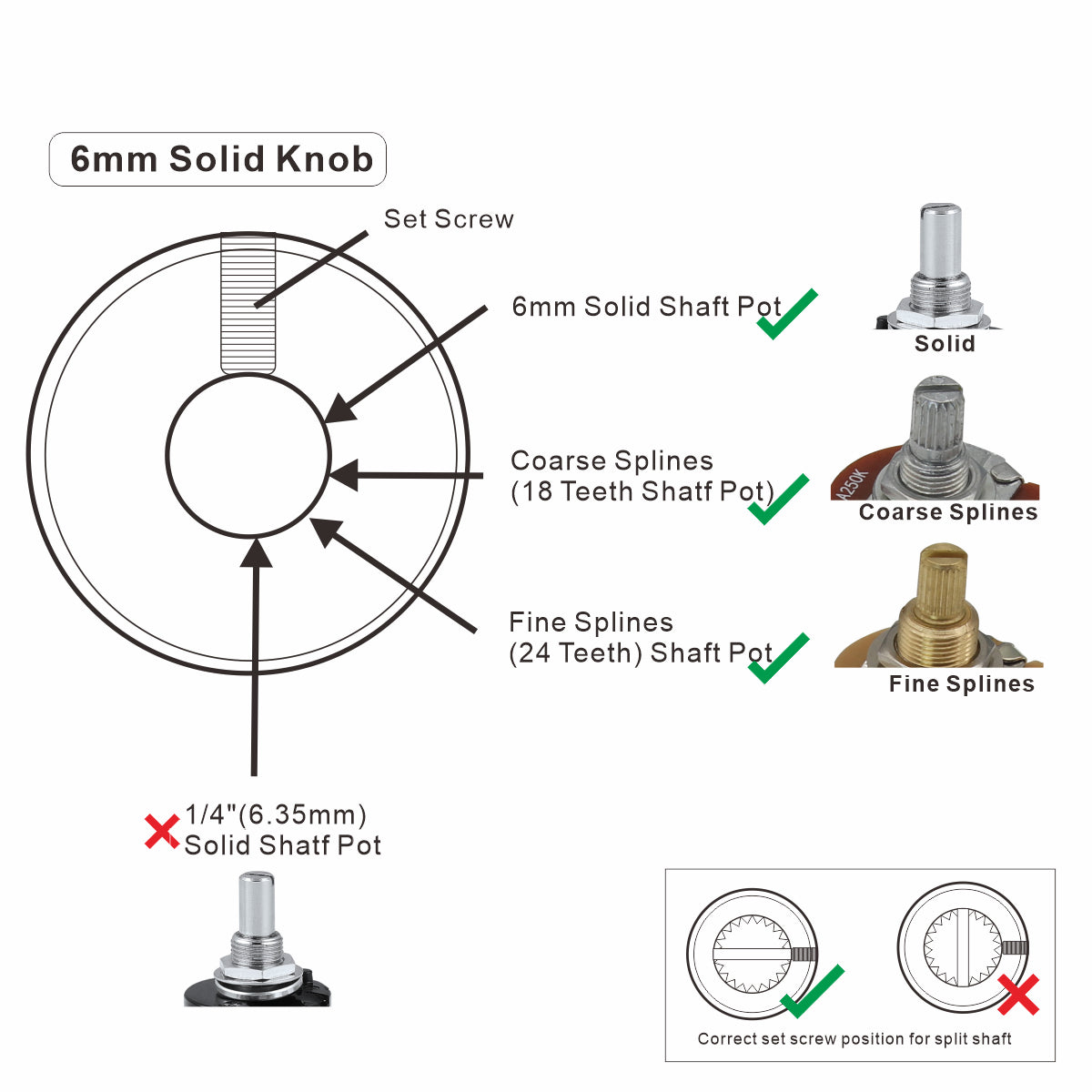 FLEOR Set of 2T1V Guitar Knobs Strat 24 Spline Knobs | iknmusic