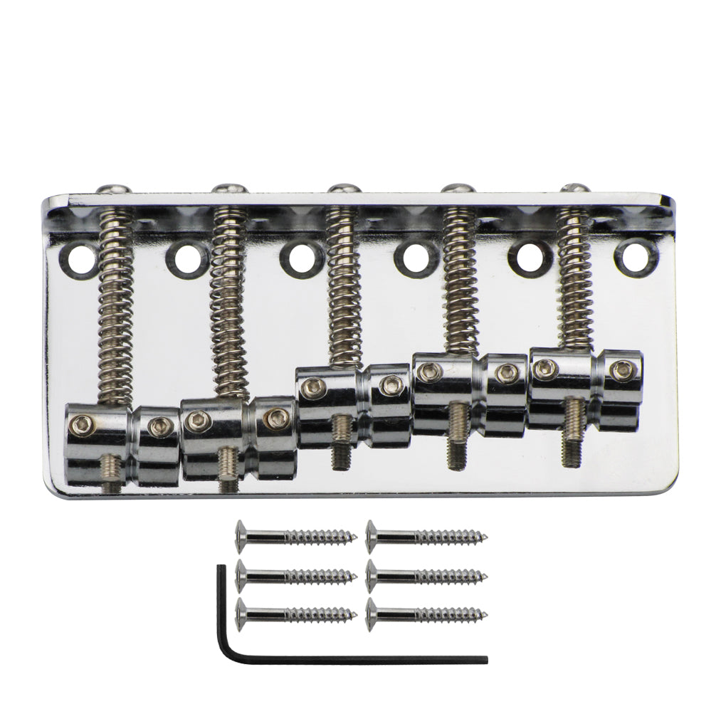 FLEOR Chrome Vintage Bass Bridge For 5 String Bass Guitar | iknmusic