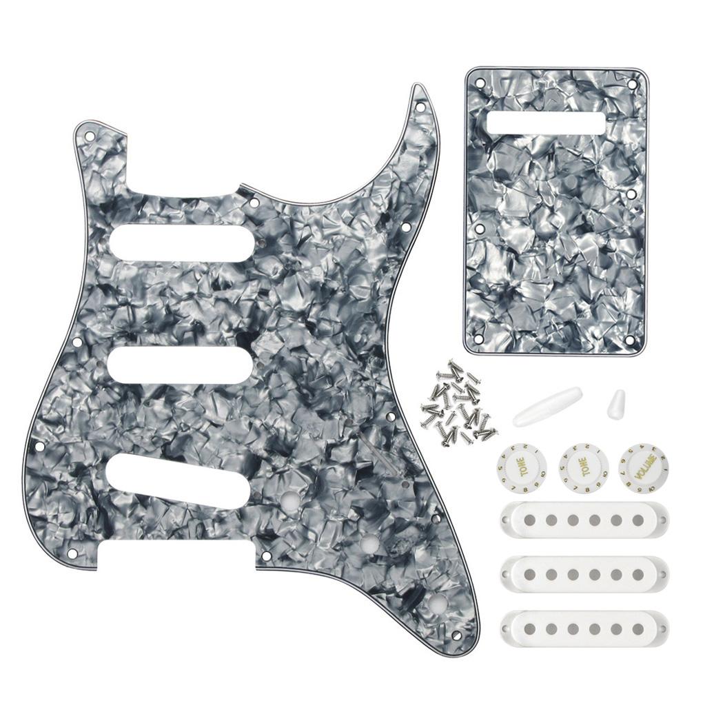 FLEOR Grey Pearl 11 Hole SSS Pickguard Back Plate Set | iknmusic