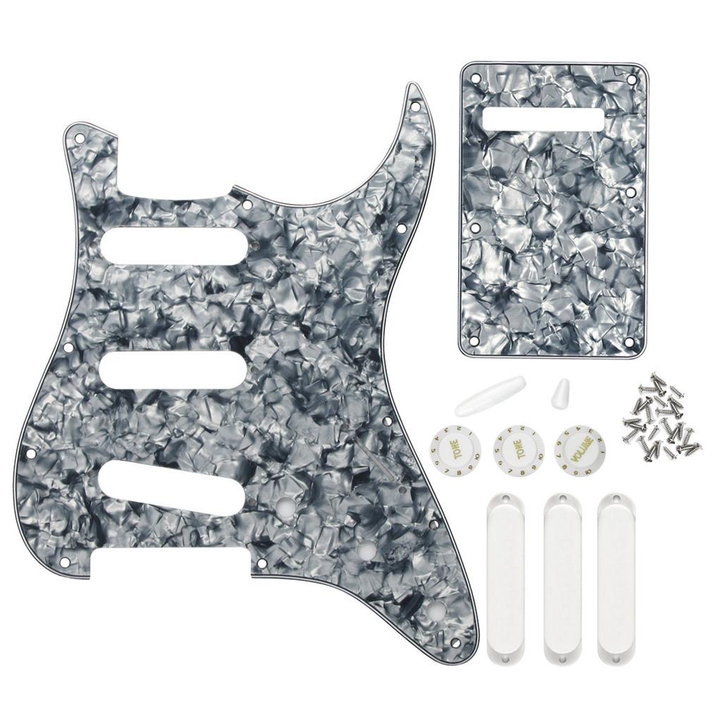 FLEOR Grey Pearl 11 Hole SSS Pickguard Back Plate Set | iknmusic