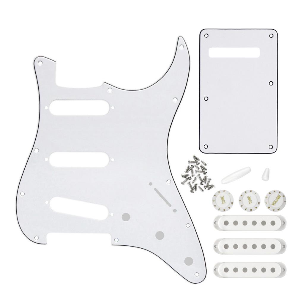 FLEOR White 3ply Strat Pickguard Set for 11 Hole Strat SSS | iknmusic