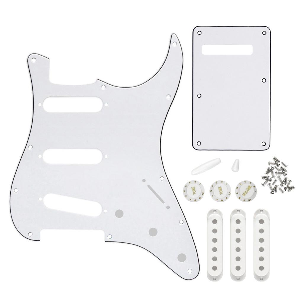 FLEOR White 3ply Strat Pickguard Set for 11 Hole Strat SSS | iknmusic