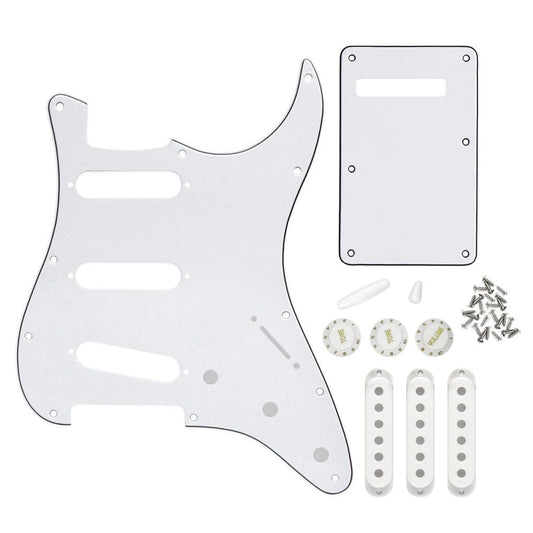 FLEOR White 3ply Strat Pickguard Set for 11 Hole Strat SSS | iknmusic