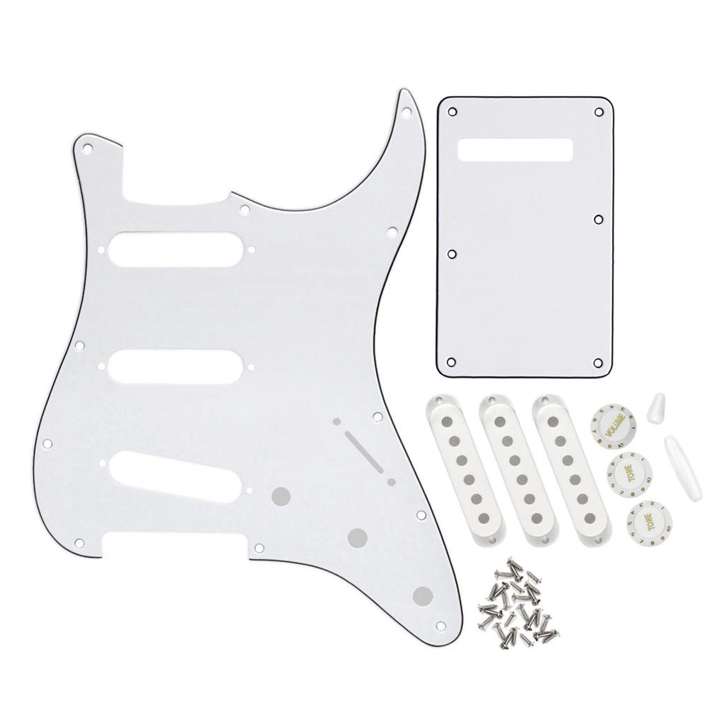 FLEOR White 3ply Strat Pickguard Set for 11 Hole Strat SSS | iknmusic
