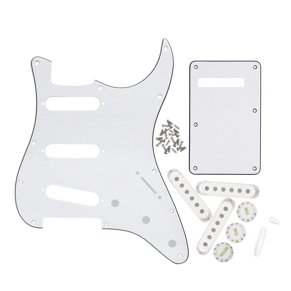FLEOR White 3ply Strat Pickguard Set for 11 Hole Strat SSS | iknmusic