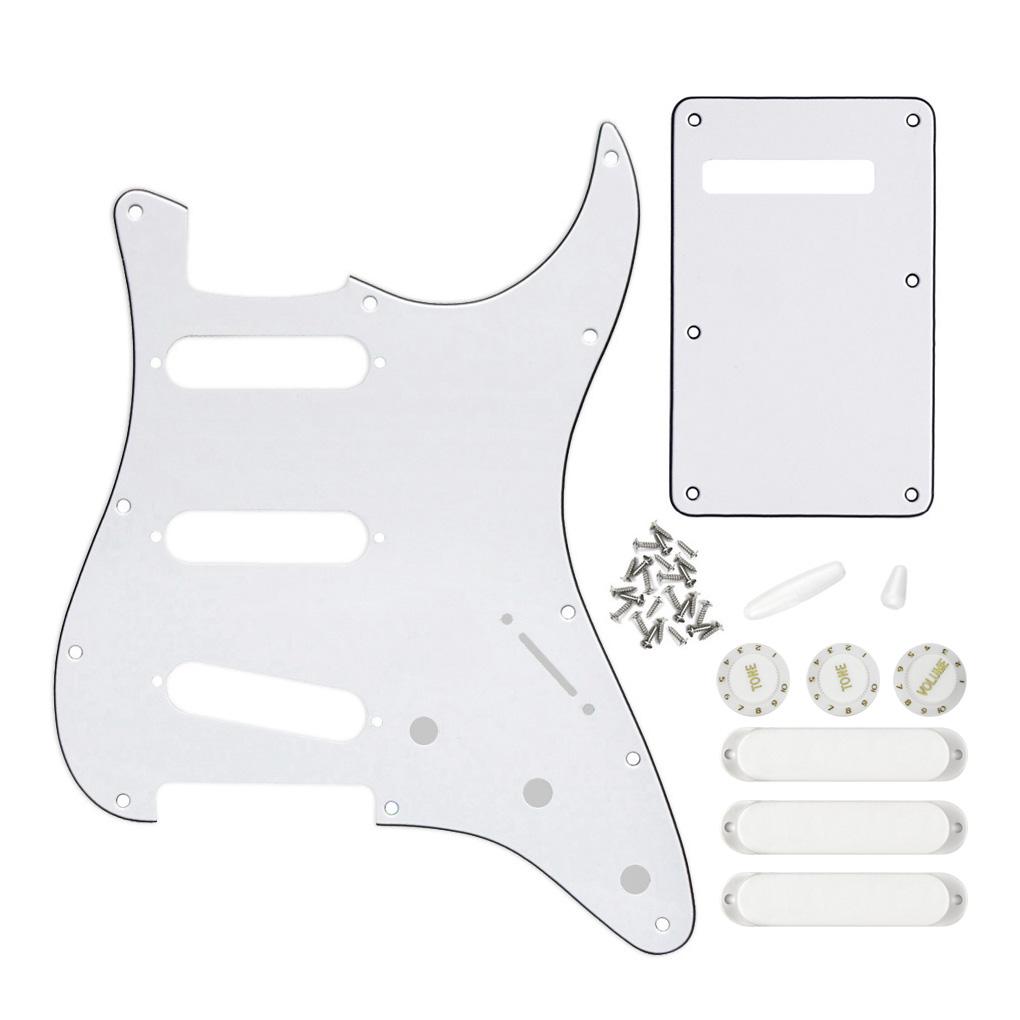 FLEOR White 3ply Strat Pickguard Set for 11 Hole Strat SSS | iknmusic