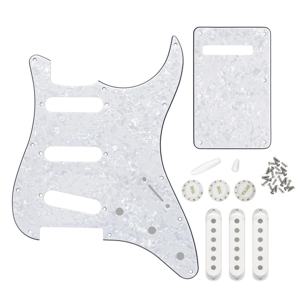 FLEOR White Pearl 11 Hole SSS Guitar Pickguard Kit | iknmusic