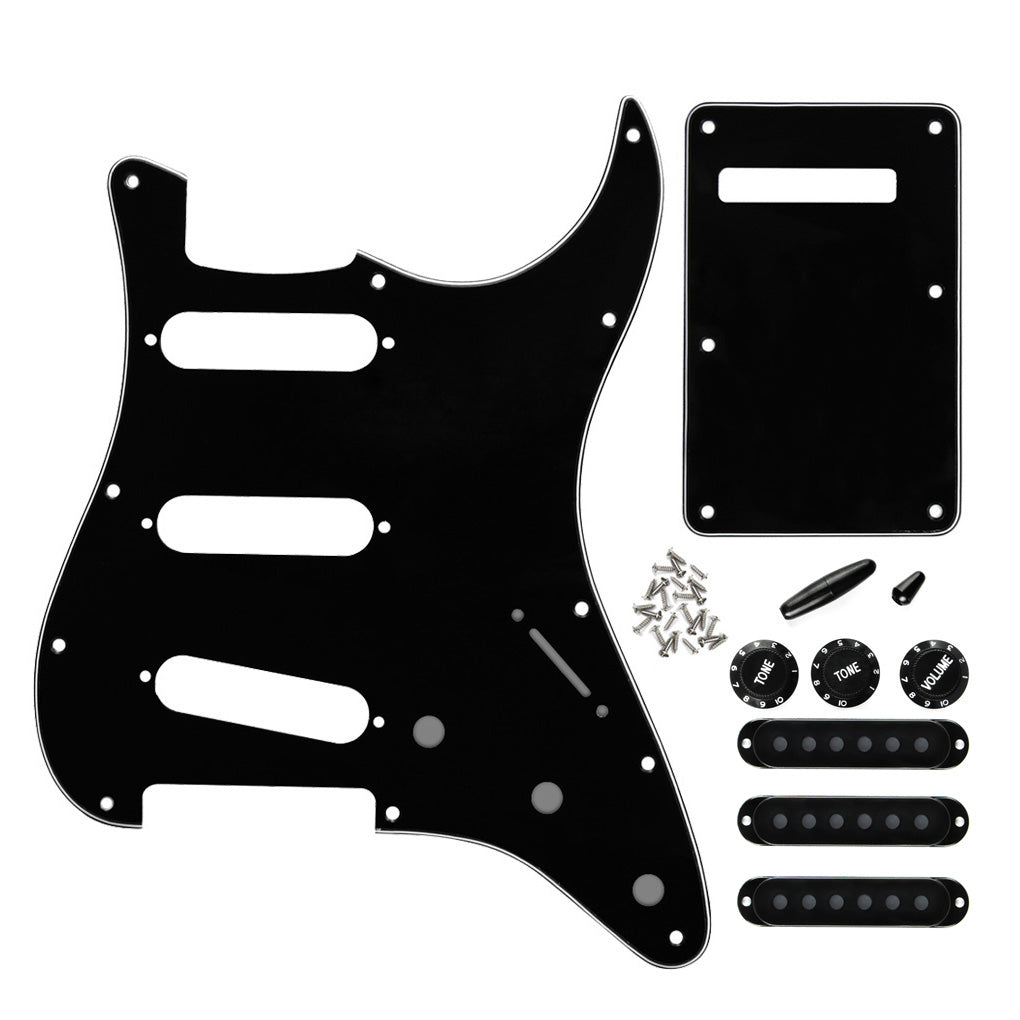 FLEOR 11 Hole Strat Pickguard SSS & Back Plate Black | iknmusic