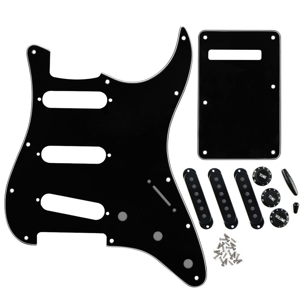 FLEOR 11 Hole Strat Pickguard SSS & Back Plate Black | iknmusic