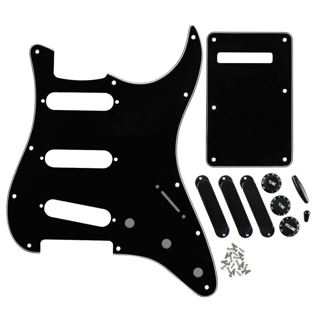 FLEOR 11 Hole Strat Pickguard SSS & Back Plate Black | iknmusic