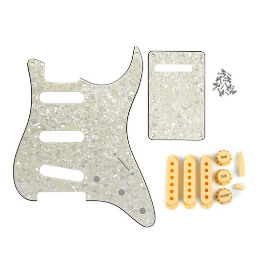 FLEOR 11 Hole SSS Guitar Pickguard Back Plate Aged Pearl | iknmusic