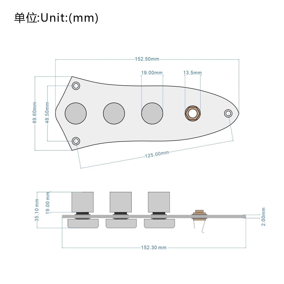 FLEOR Chrome Chargé Pré-câblé Basse Plaque De Contrôle Harnais Jack Noir Boutons pour JB Basse Guitare Pièces