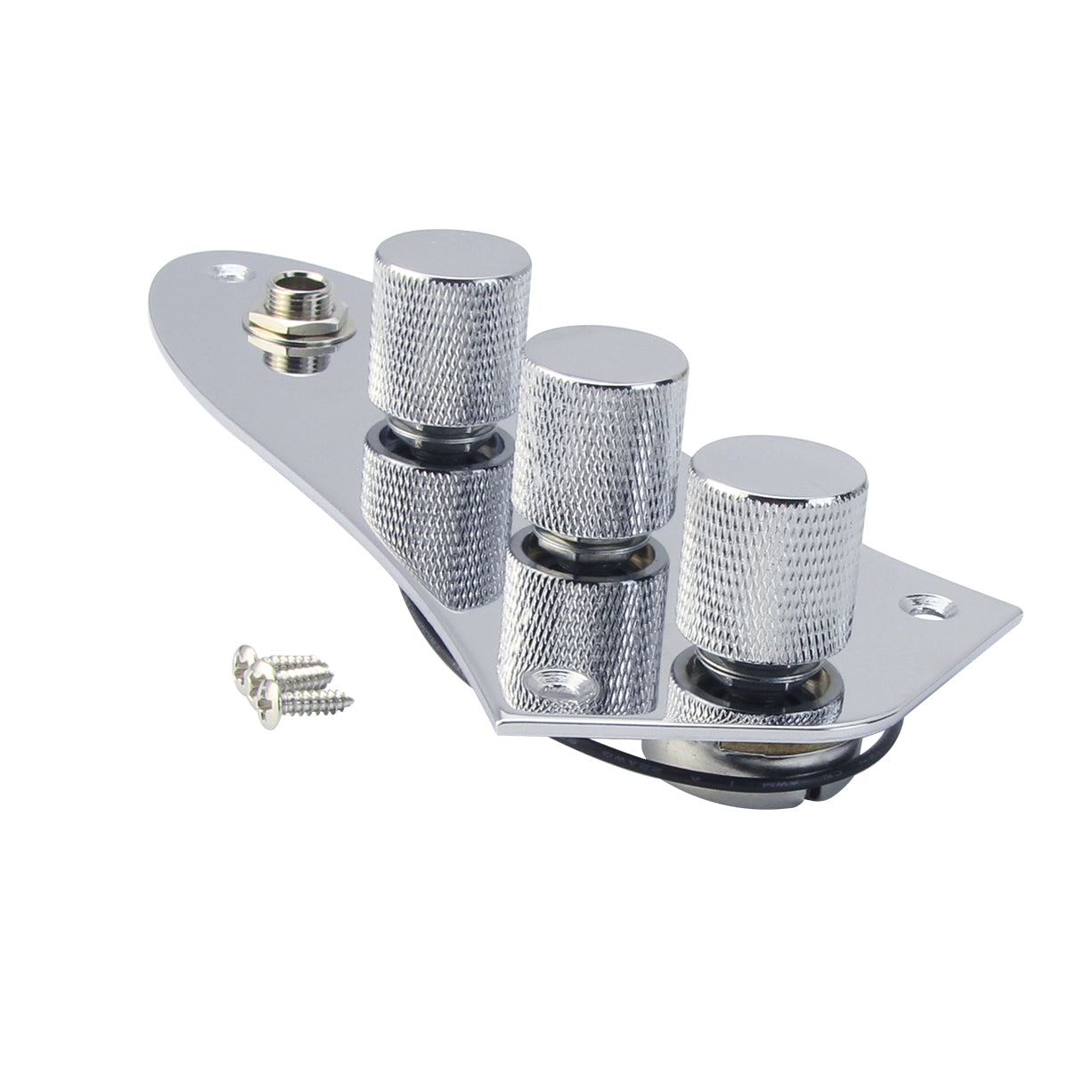 FLEOR Chrome Loaded Prewired Bass Control Plate Harness Jack Chrome Knobs for JB Bass Guitar Parts