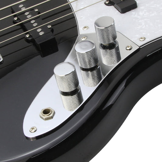 FLEOR Chrome Loaded Prewired Bass Control Plate Arnés Jack Black Knobs para JB Bass Guitar Parts