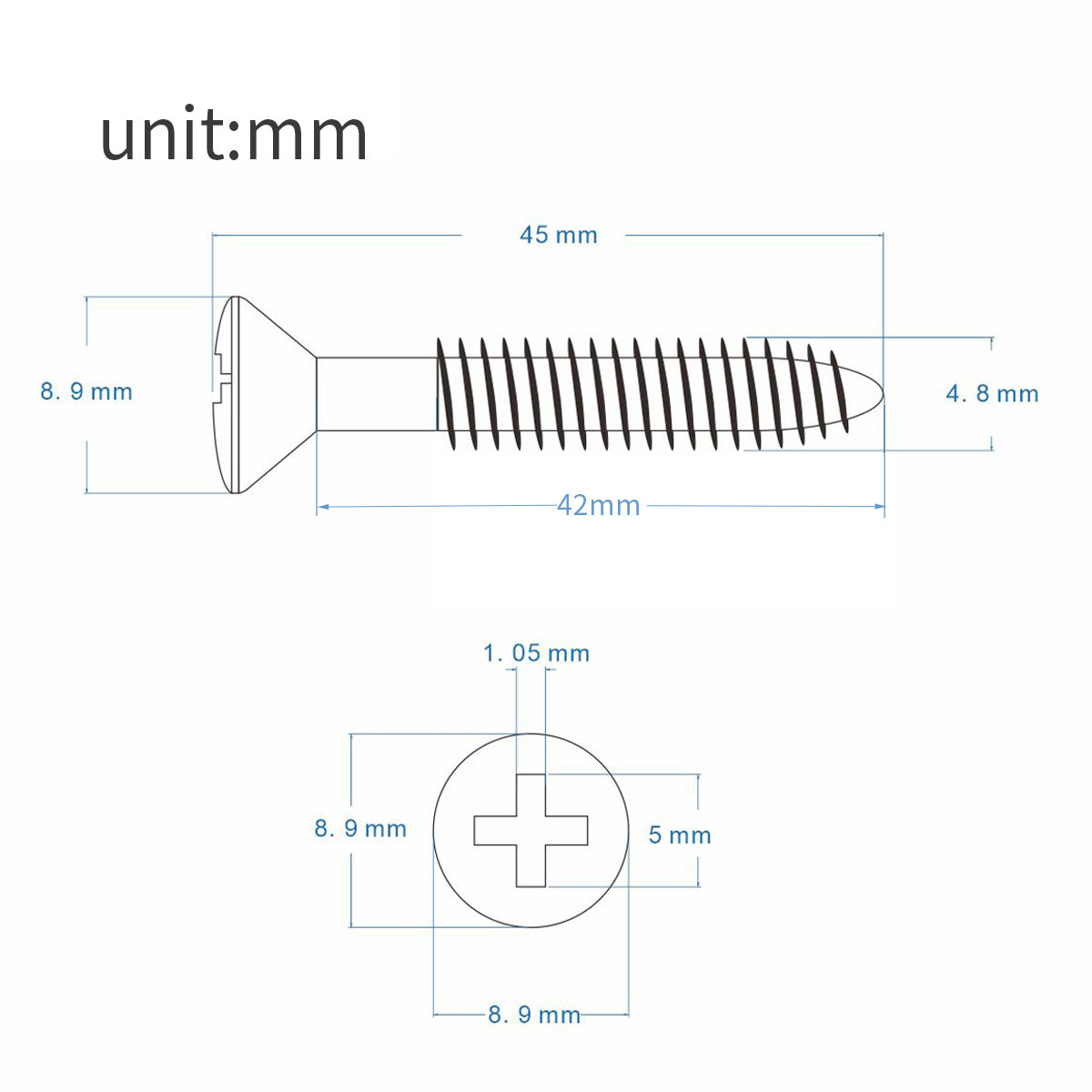 FLEOR Guitar Neck Plate Mounting Screws Chrome 4.8x45mm | iknmusic