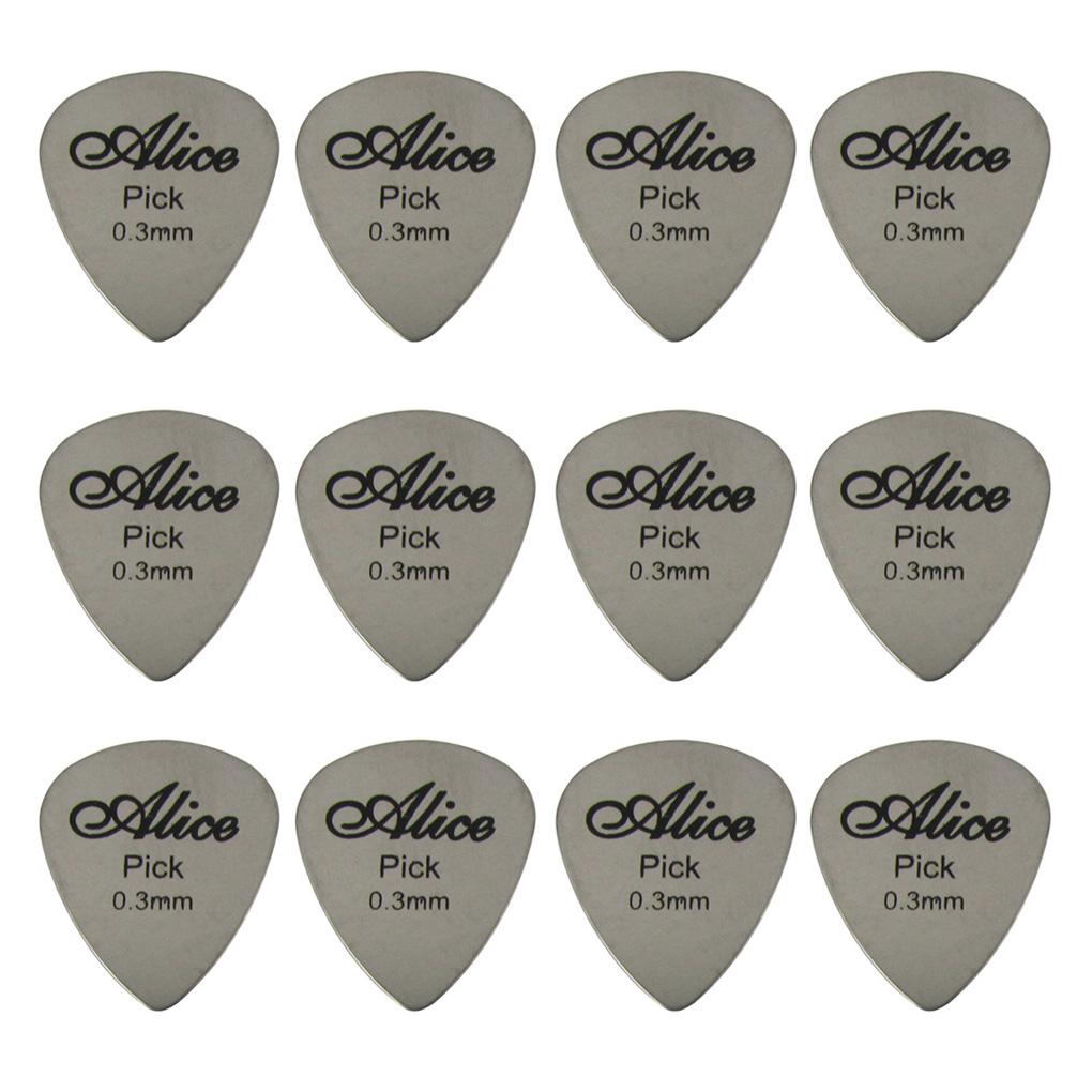 Alice 12Pcs Stainless Steel Guitar Picks Plectrums 0.3mm | iknmusic