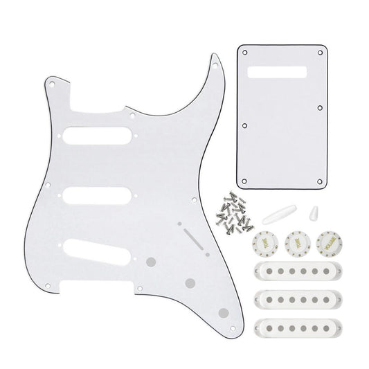 FLEOR 8 Hole Strat Pickguard SSS Guitar Parts Set White | iknmusic