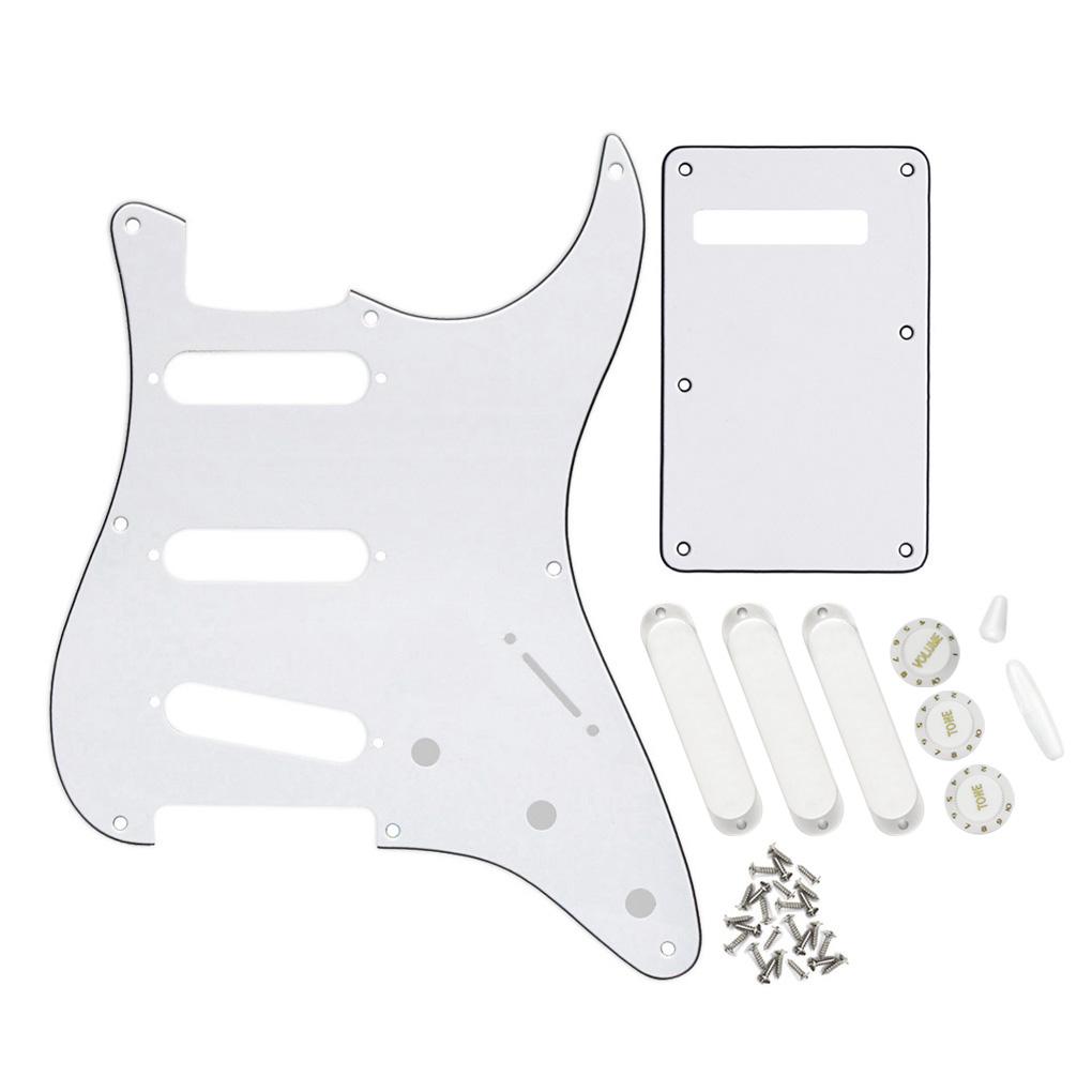 FLEOR 8 Hole Strat Pickguard SSS Guitar Parts Set White | iknmusic