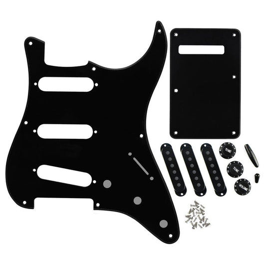 FLEOR Black 1ply 8 Hole SSS Guitar Pickguard Back Plate Set | iknmusic