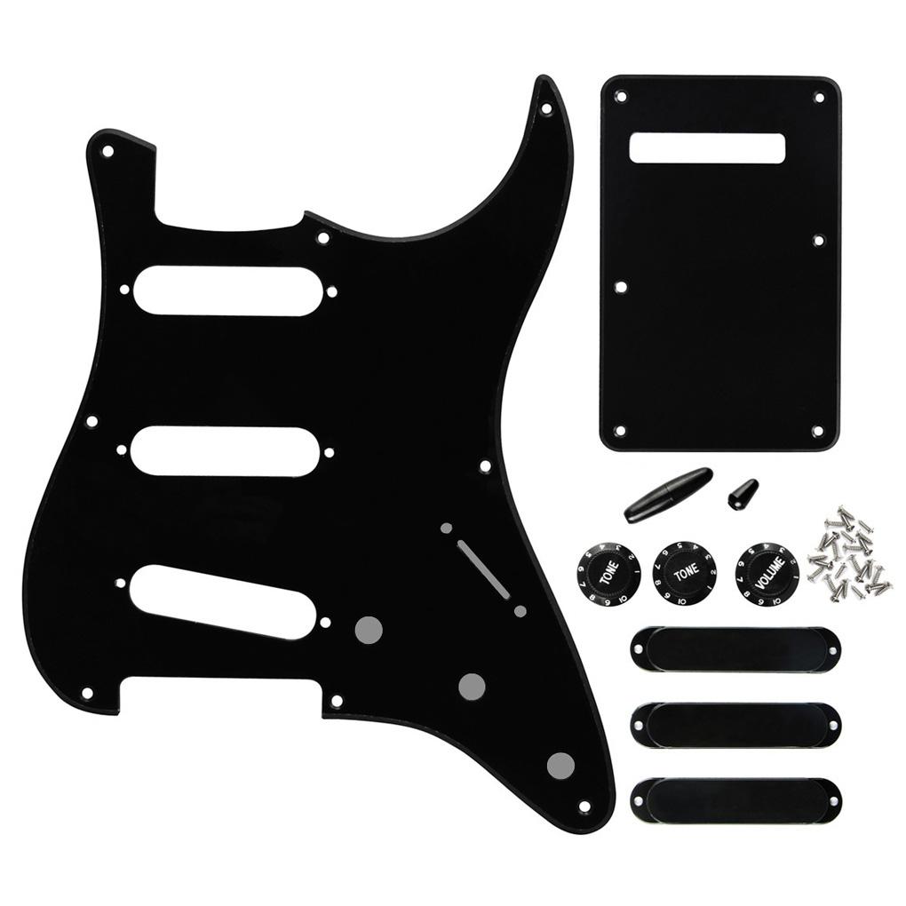 FLEOR Black 1ply 8 Hole SSS Guitar Pickguard Back Plate Set | iknmusic