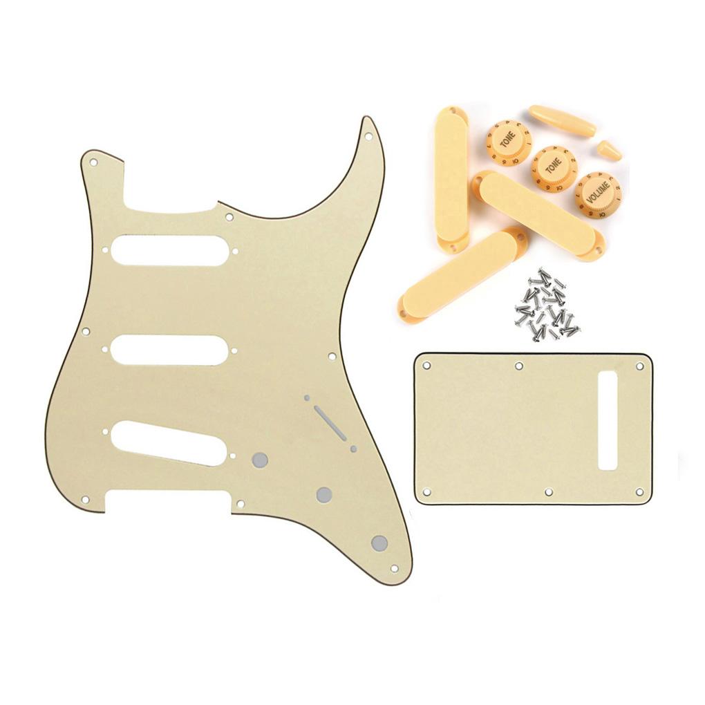 FLEOR Cream 8 Hole Pickguard Strat SSS & Back Plate Set | iknmusic