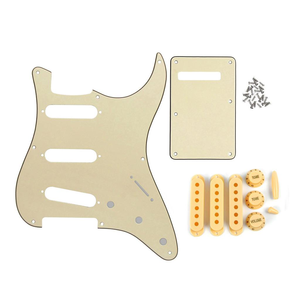 FLEOR Cream 8 Hole Pickguard Strat SSS & Back Plate Set | iknmusic