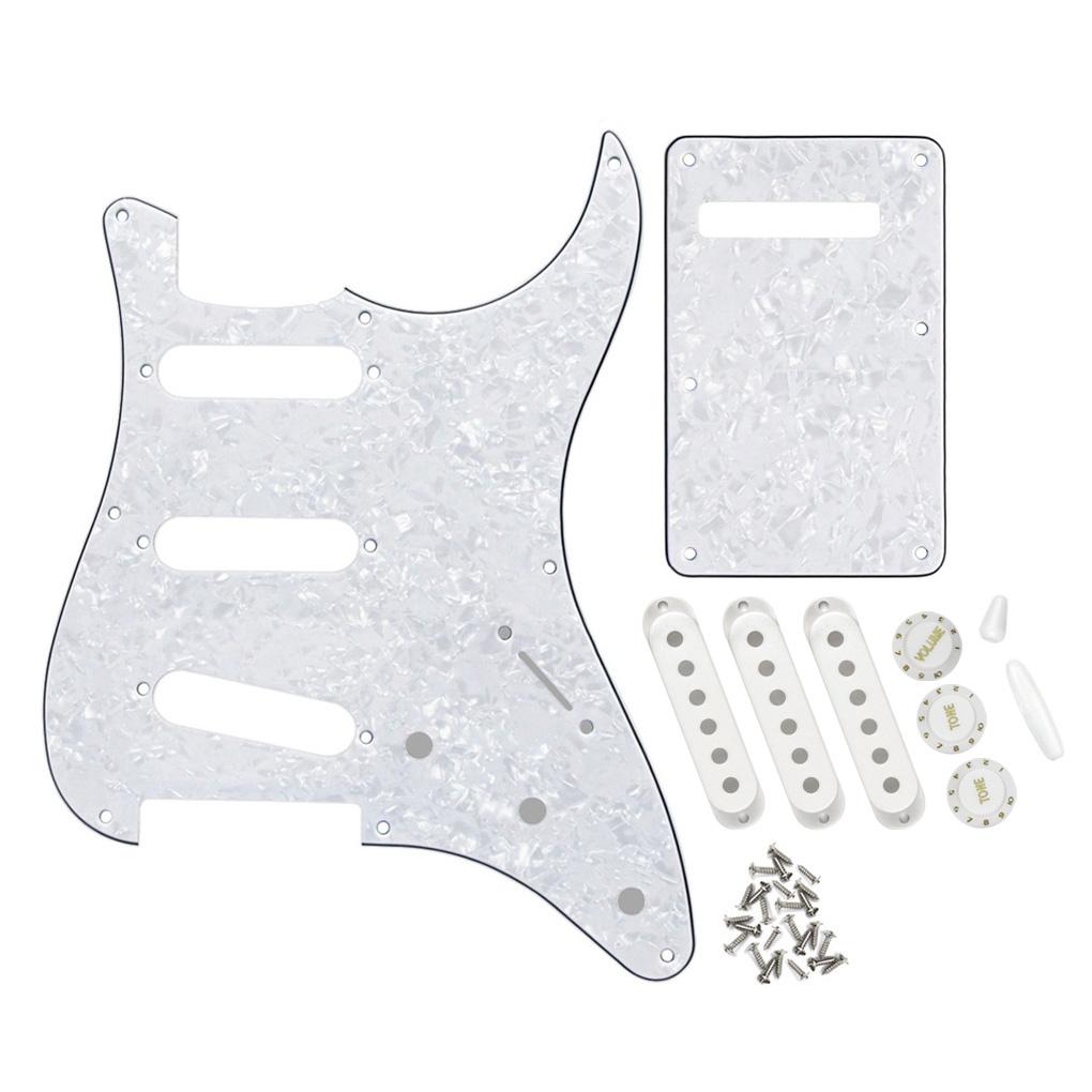 FLEOR White Pearl 8 Hole Strat SSS Pickguard Back Plate | iknmusic