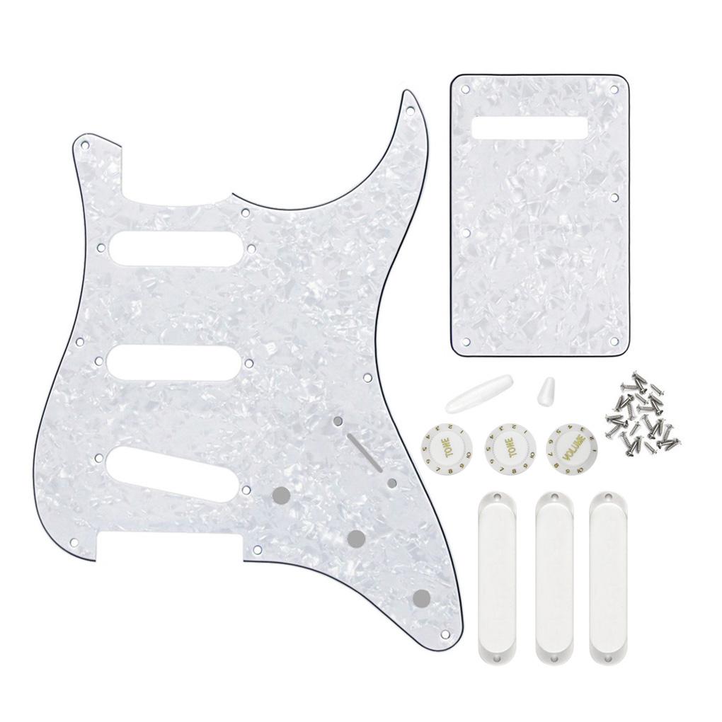 FLEOR White Pearl 8 Hole Strat SSS Pickguard Back Plate | iknmusic