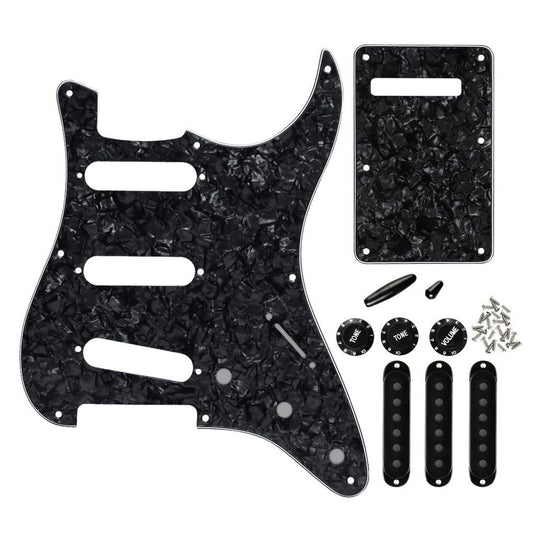 FLEOR 8 Hole SSS Guitar Pickguard Back Plate Black Pearl | iknmusic