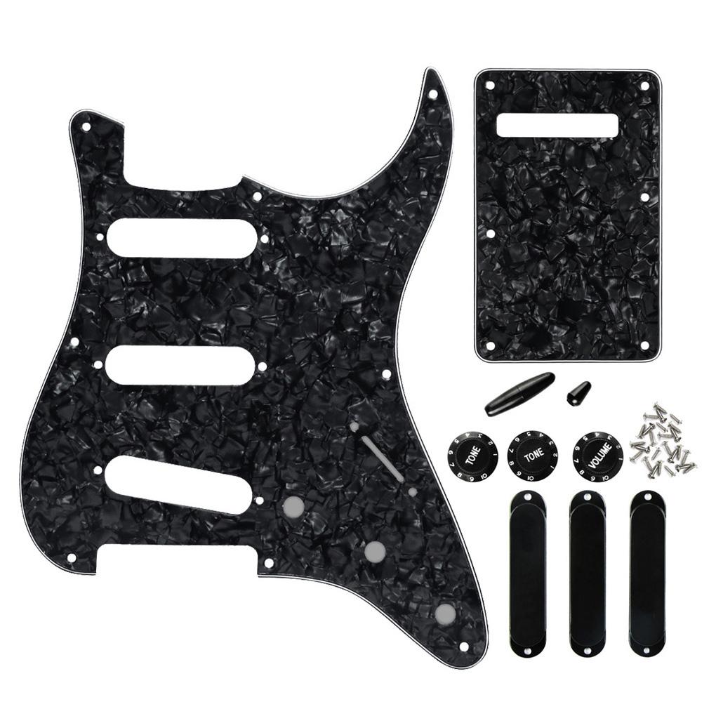 FLEOR 8 Hole SSS Guitar Pickguard Back Plate Black Pearl | iknmusic