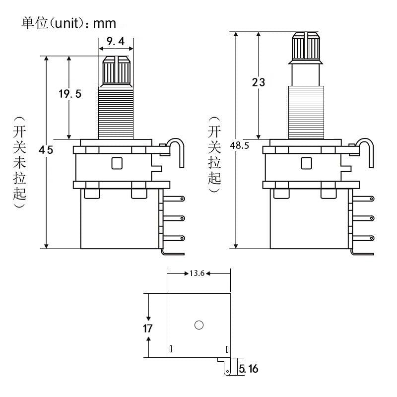 FLEOR Long Shaft Guitar Push-Push Potentiometer Switch | iknmusic