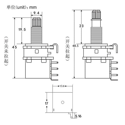 FLEOR Long Shaft Guitar Push-Push Potentiometer Switch | iknmusic