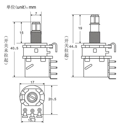 FLEOR Short Shaft Push Pull Potentiometers 250k /500k | iknmusic