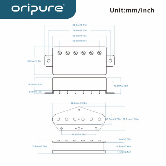 OriPure Handmade Alnico 5 Humbucking Guitar PHL5 for LP Style Neck Pickup and PSL5 Vintage Alnico 5 Electric Guitar Bridge Pickup Set.