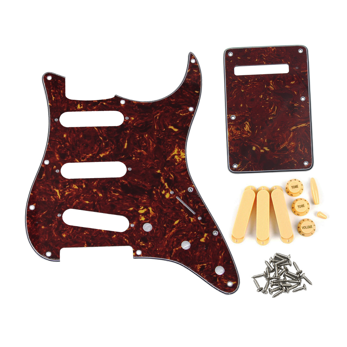 FLEOR Red Tortoise Guitar Pickguard Back Plate & Pickup Covers Knobs Switch Whammy Bar Tip for 11 Hole SSS Strat Guitar Accessories