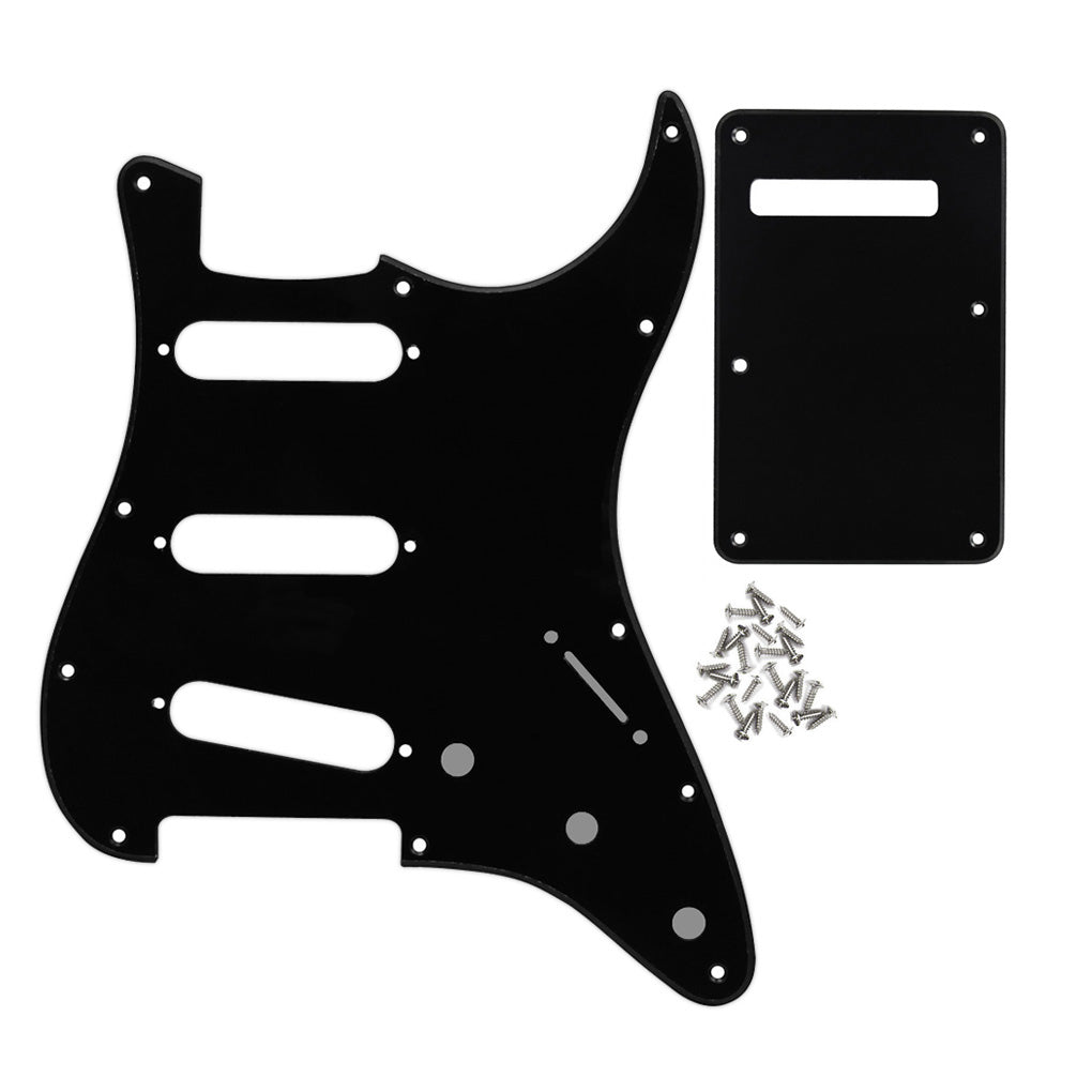 <transcy>FLEOR Set aus 3Ply PVC SSS Gitarren Pickguard Scratch Plate Back Plate mit Schrauben für Mexican/USA Standard 11 Holes Strat Guitar</transcy>
